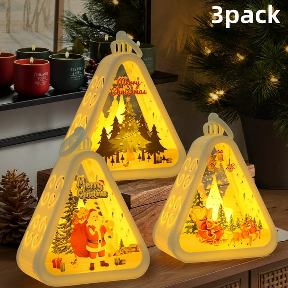 Xugoox Christmas decoration, 3 vintage night lights, battery-operated, perfect for Christmas, New Year, balcony, or party decorations.
