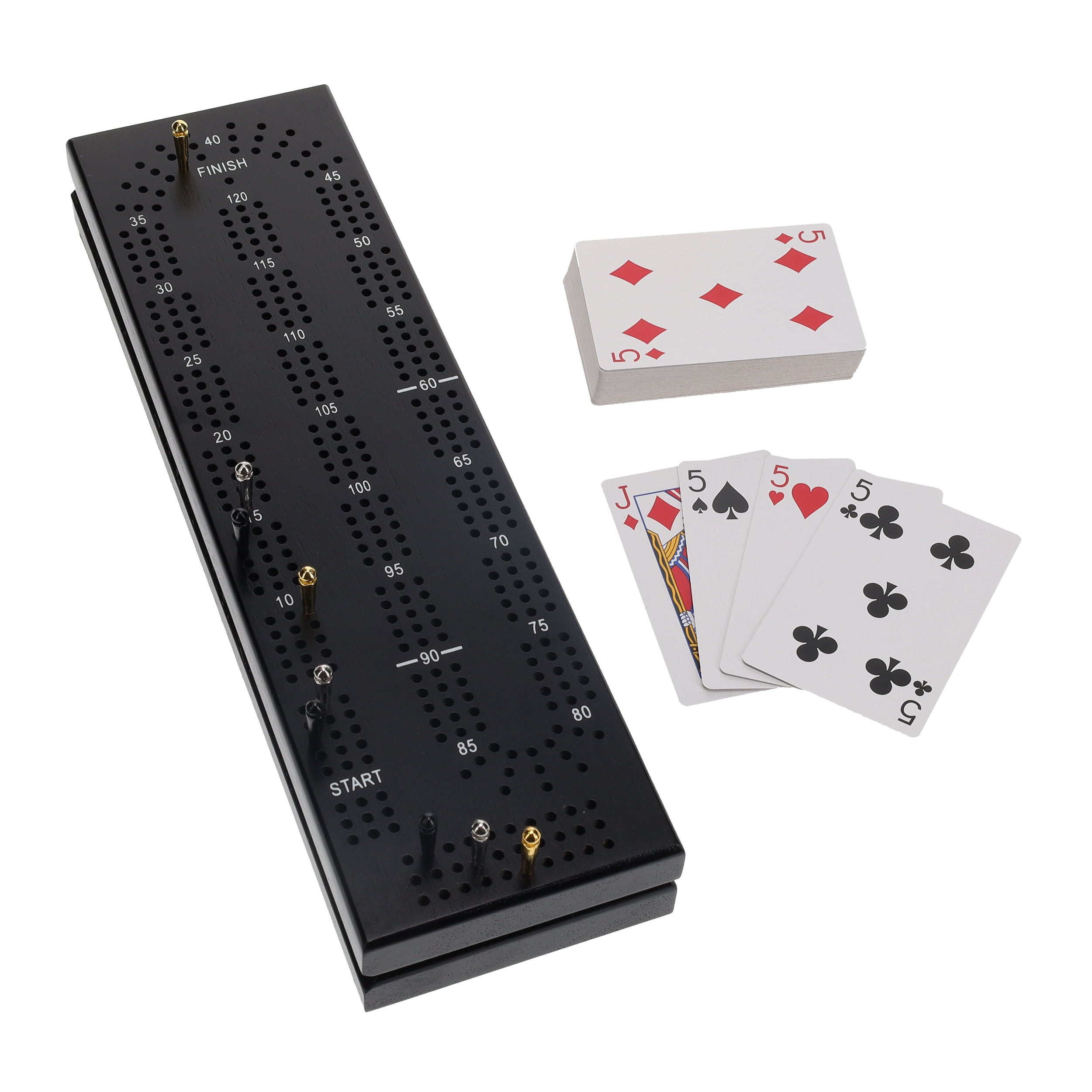 WE Games Cabinet Cribbage Set, Solid Wood 3 Track Board, Pegs & Cards