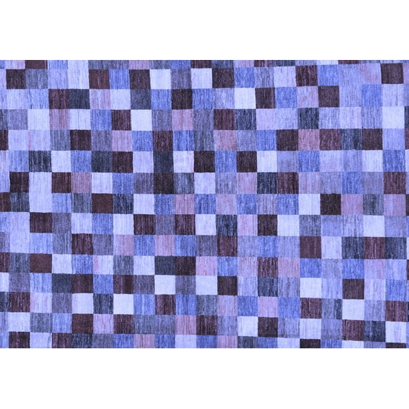 Ahgly Company Machine Washable Indoor Rectangle Checkered Blue Modern Area Rugs, 6' x 9'