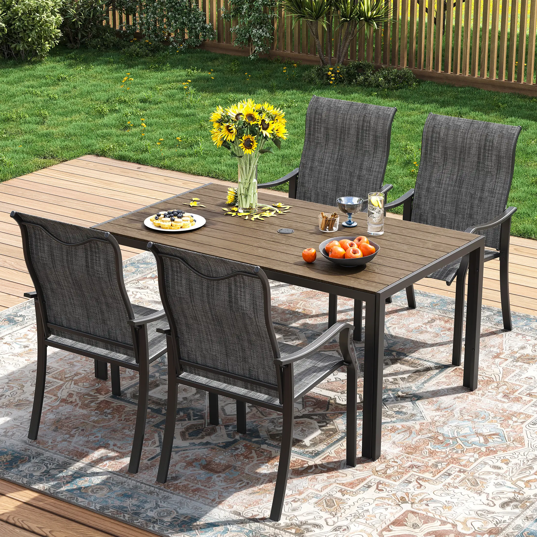 Techmilly Patio Chairs Set of 4, Outdoor Dining Chairs High Back with All Weather Breathable Textilene, Metal Frame for Lawn Garden Backyard Deck, Dark Grey