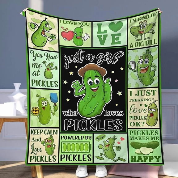 Cucumber Pickles Pattern Throw Blanket, 1 Count Soft Comfortable Warm Throw Blanket, Cool Bedroom Bedding Blankets, Air-conditioned Room Blanket, Warm Nap Blanket