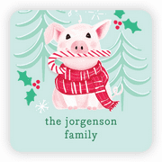 Personalized Holiday square 1.75x1.75" Square Seal Stickers - Peppermint Pig