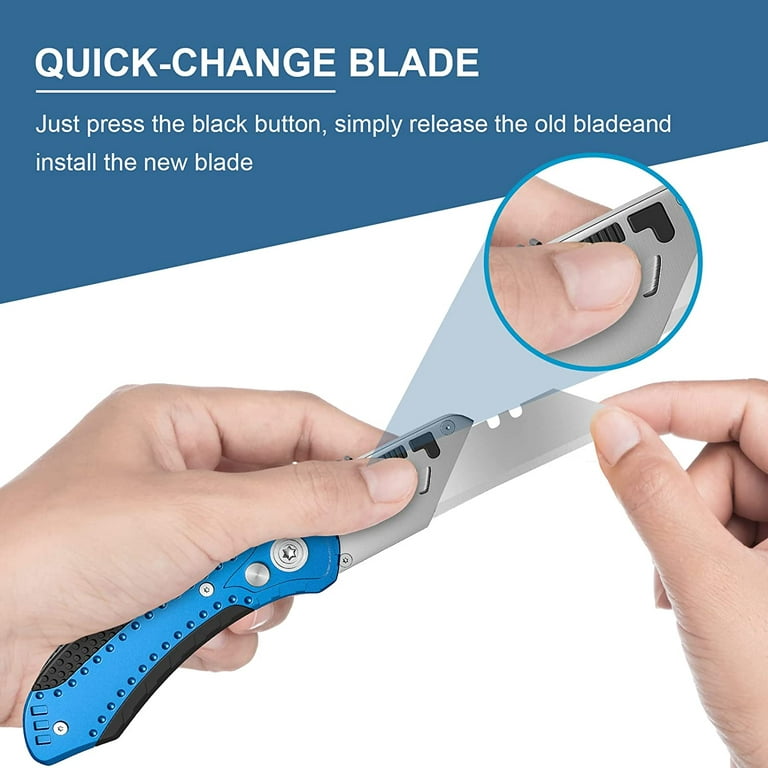 Folding Utility Knife, SK5 Heavy Duty Retractable and Folding Box Cutter  for Cartons Cardboard and Boxes, Quick Blade Change Box Cutter, Anti-slip  Metal Body, with Safety Lock and 5 Extra Blades 