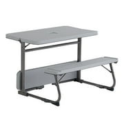 Your Zone Kids Activity Table & Bench Set – Folding Play Table for Crafts, Homework, Homeschool & Playrooms, Ages 3–8, Gray