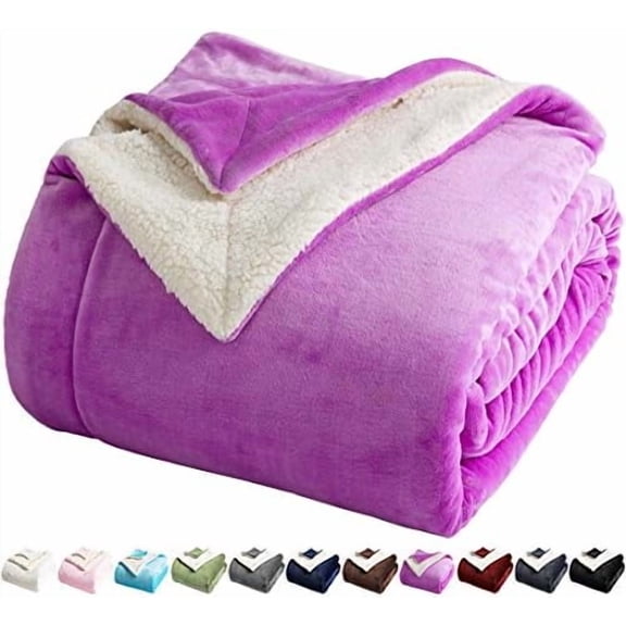 Sherpa Fleece Bed Blanket King Size Super Soft Fuzzy Plush Warm Cozy Fluffy Microfiber Couch Throw Velvet Double Reversible Luxurious Blankets,Purple