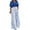 Blue, variant on Women's Floral Print Regular Fit Two-Piece Set, V-Neck Short Sleeve Crop Top with Matching High Waist Wide Leg Pants, Casual Outfit for Party and Everyday Wear