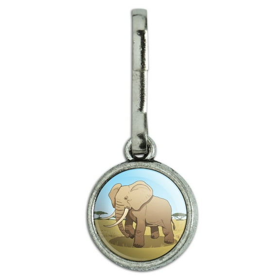 African Elephant Antiqued Charm Clothes Purse Suitcase Backpack Zipper Pull Aid