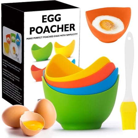 Poached Egg Cooker - Non-Stick Silicone Cups, Microwave & Stovetop, BPA Free