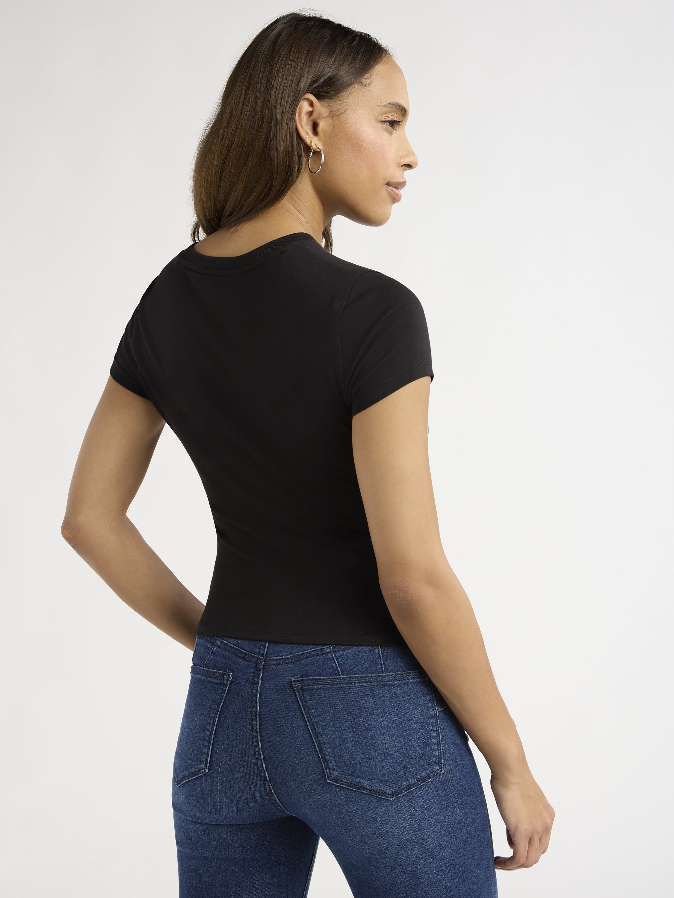 Sofia Jeans Women's and Women's Plus Ruched Side Tee with Short Sleeves, XS-4X