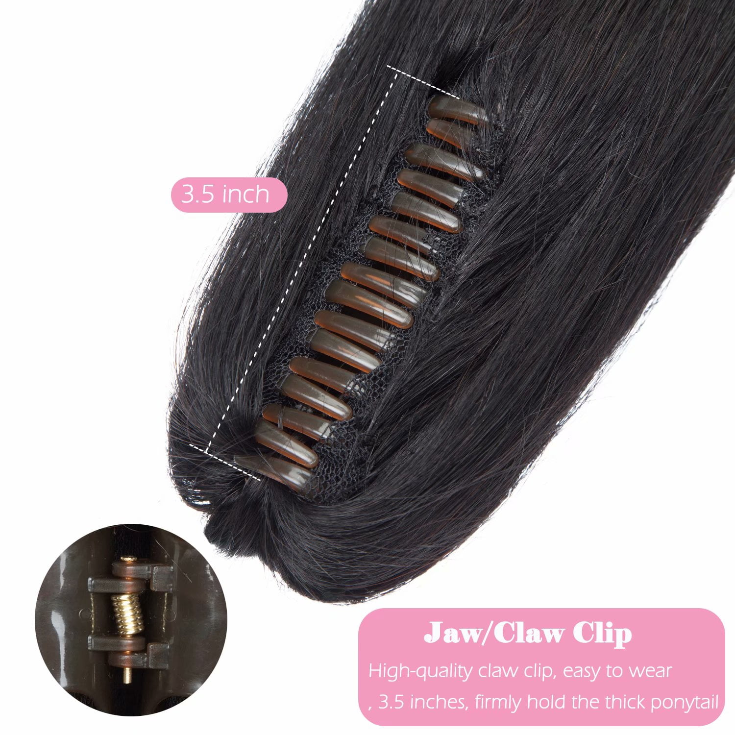 Benehair Claw Clip On Hair Ponytail 100% Remy Human Hair Extensions Real Thick Jaw/Claw Clip Pony Tail 18" Soft Black