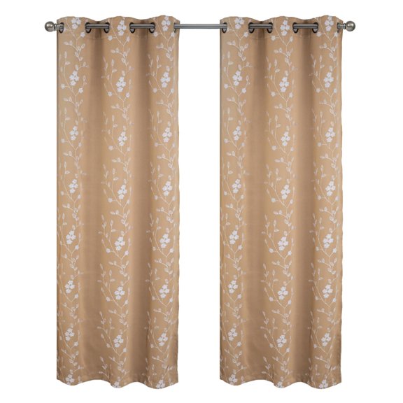 RT Designer Collection Lilian Embroidered Blackout Luxurious Decorative Grommet Curtain Panel 54" x 84" Taupe