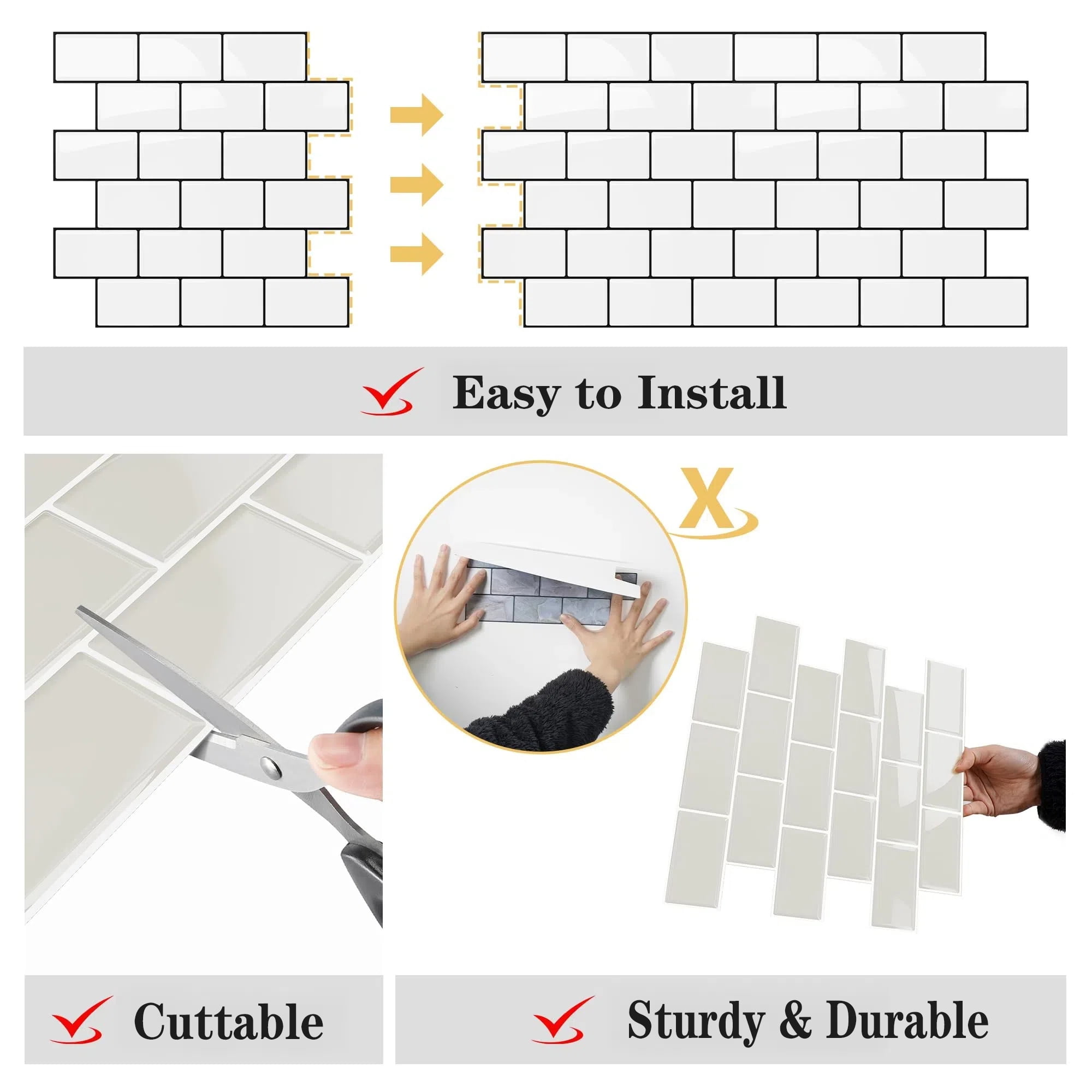VANCORE 10-Pack 12" X 12"Peel and Stick Backsplash Wall Tiles Stickers for Kitchen Bathroom, Beige