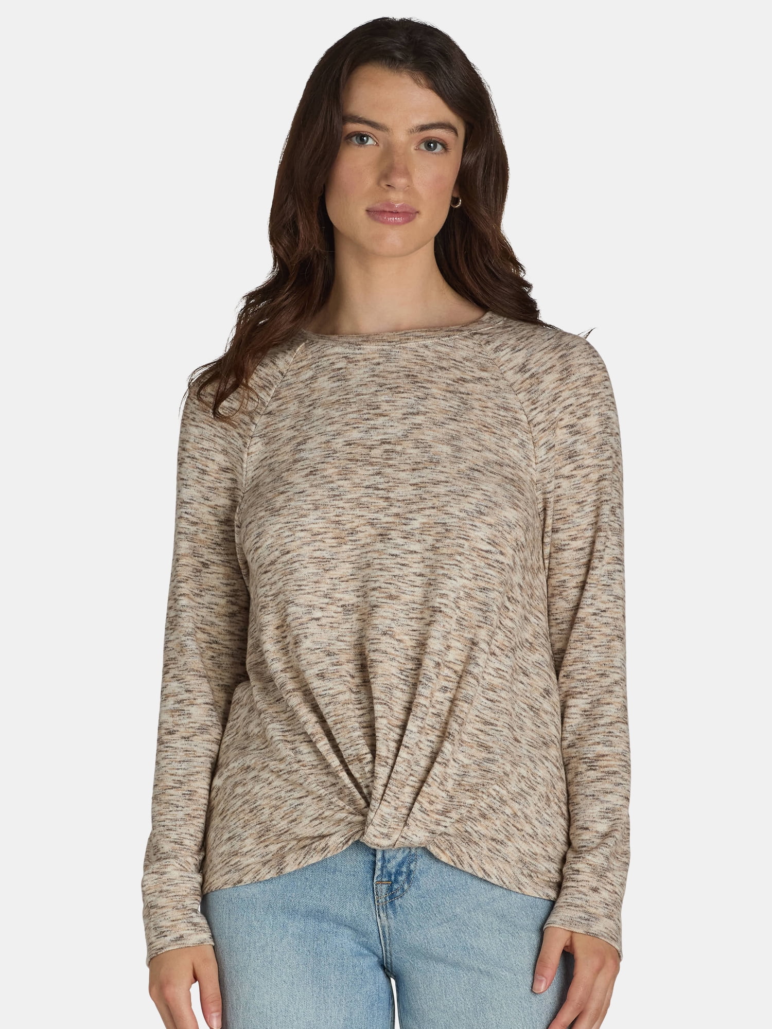 Time and Tru Women's Hacci Knot Front Top, Sizes S-XXXL