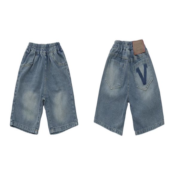 Kids Jeans Shorts Elastic Waist Straight Leg Boy's Jorts with Pockets Boy Shorts 5-6 Years