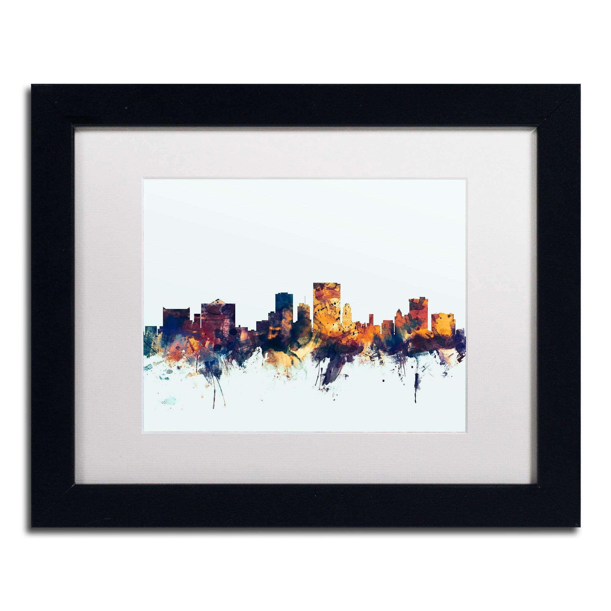 Trademark Fine Art "El Paso Texas Skyline Blue" Canvas Art by Michael Tompsett, White Matte, Black Frame