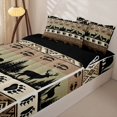 thumbnail image 3 of Castle Fairy Tribal Bear Deer Silhouette Zipper Queen Comforter Set with Fitted Sheet and 2 Pillowcases,Aztec Geometric Pine Tree Paw Zipper Bedding Set,Brown Cream Black,Black Reversible,4 Pieces, 3 of 6