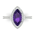 thumbnail image 2 of 2.38ct marquise cut purple natural amethyst 18k white gold halo Bridal Wedding Engagement Promise Anniversary Ring for Women size 9.5, 2 of 7