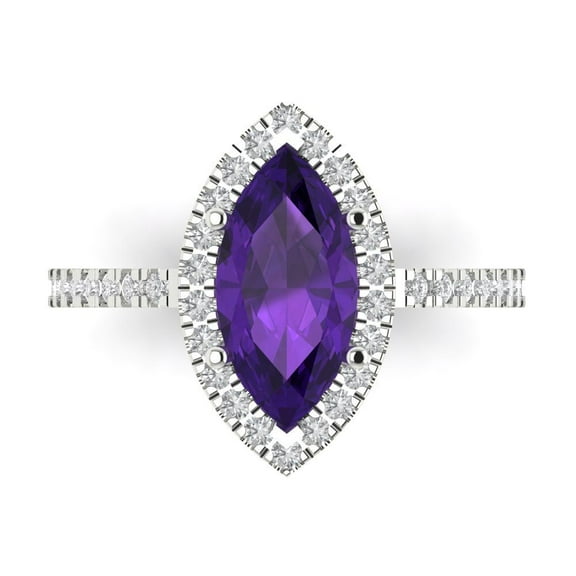 Halo Engagement Ring for Women - 2.38ct Natural Amethyst in 18K White Gold Promise Ring