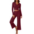 thumbnail image 2 of Womens Pajama Sets 2 Piece Outfits Matching Lounge Set Cozy Knit Pajamas Loungewear Fall Winter Clothes Long Sleeve Top Wide Leg Pants Sleepwear, 2 of 7