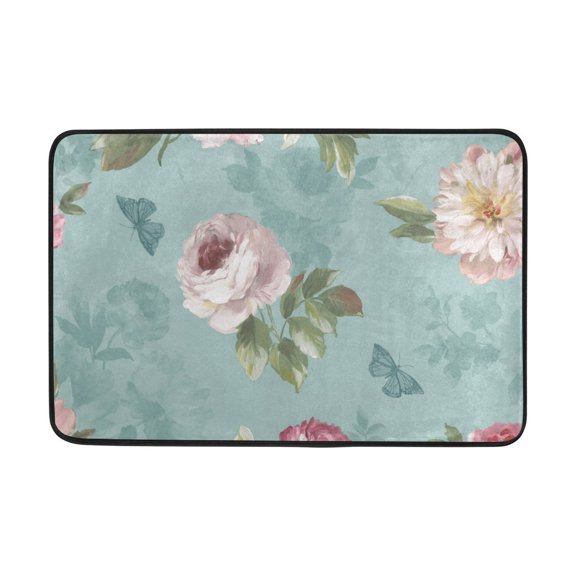 POPCreation Colours Pink Floral Butterflies Mica Non-Slip Floor Mat Doormats for Living Room Bedroom 23.6x15.7 inches