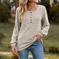 thumbnail image 2 of JGGSPWM Women Long Sleeve Henley Shirts Ribbed Knit Button Up V Neck Basic Slim Fitted Tunic Sweater Tops Khaki L, 2 of 4