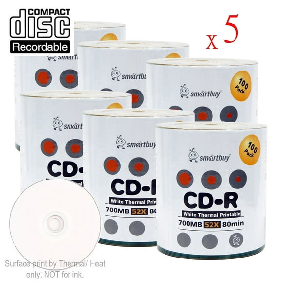 3000 Pack Smartbuy 52X CD-R 700MB 80Min White Thermal Hub Printable Data Blank Media Recordable Disc