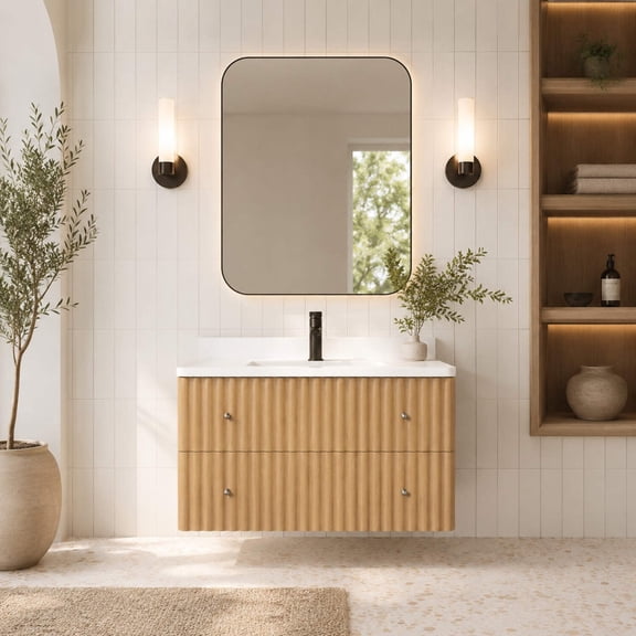 La Jolla 30" Floating Bathroom Vanity Washed Oak