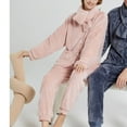 thumbnail image 3 of Defitshape Women's Cute Fleece Fuzzy Pajama Set 3 Piece Pj Set Fall Comfy Soft Winter Button Warm Casual Long Sleeve Lounge Set Pink XX-Large, 3 of 4