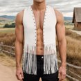 thumbnail image 3 of Western Cowboy Vest Men 70s Hippie Suede Tassel Fringe Vest Open Front Cardigan Jacket Outerwear, 3 of 6