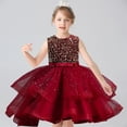 thumbnail image 2 of LIJCC Girls Sleeveless Dress Piano Concert Sequin Dress Kids Girls Star Decoration Dress Wedding Pageant Long Tail Dresses with Bow-Knot Lace Party Grown Outfit, 2 of 5