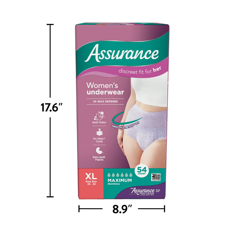 Assurance Women's Incontinence & Postpartum Underwear, XL, Maximum  Absorbency (54 Count) 