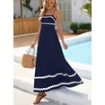 thumbnail image 4 of Deep Blue Womens Flowy Sleeveless Maxi Dress With White Zigzag Trim For Beach Holiday Casual Wear, 4 of 6