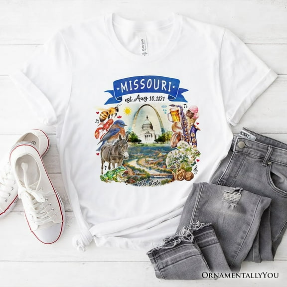 Artistic Missouri State Themes and Landmarks T-Shirt, Tee for History and Travel Lovers