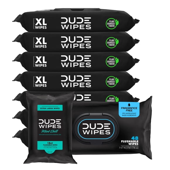 Flushable Wipes Dude 8 Pack + Mint Travel Pack 402 Wipes