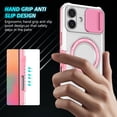 thumbnail image 2 of Phone Case for iPhone 16 with Sliding Camera Cover, Hand Grip Anti Slip Design Kickstand Ring Holder Hybrid Magnetic Wireless Charging Phone Cover for Apple iPhone 16 - White+Pink, 2 of 10