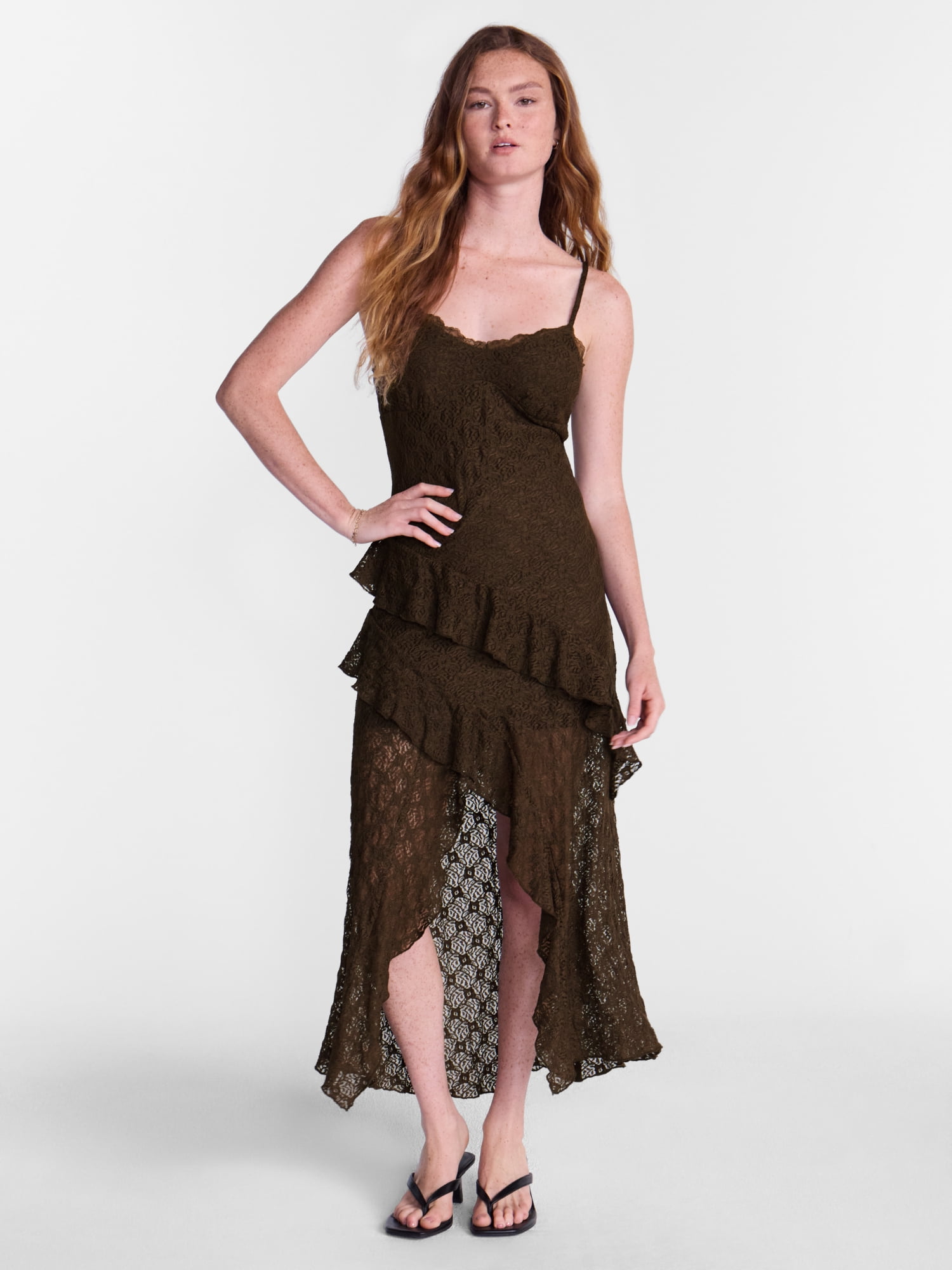 No Boundaries Crochet Lace Trim Tiered Maxi Dress, Women's XXS-XXL
