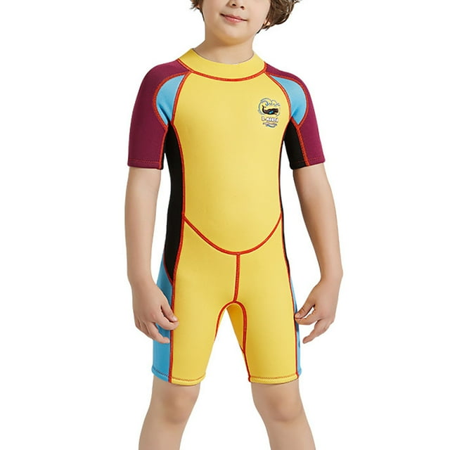 Maytalsory Combinaison de Plongée pour Enfants, Maillots de Bain, Manches Courtes, Protection UV, Jaune Violet, m