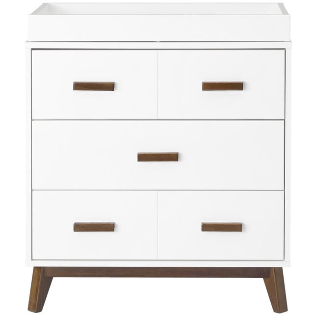 Babyletto Commode à Langer 3 Tiroirs Scoot avec Plateau en Blanc/noyer Naturel