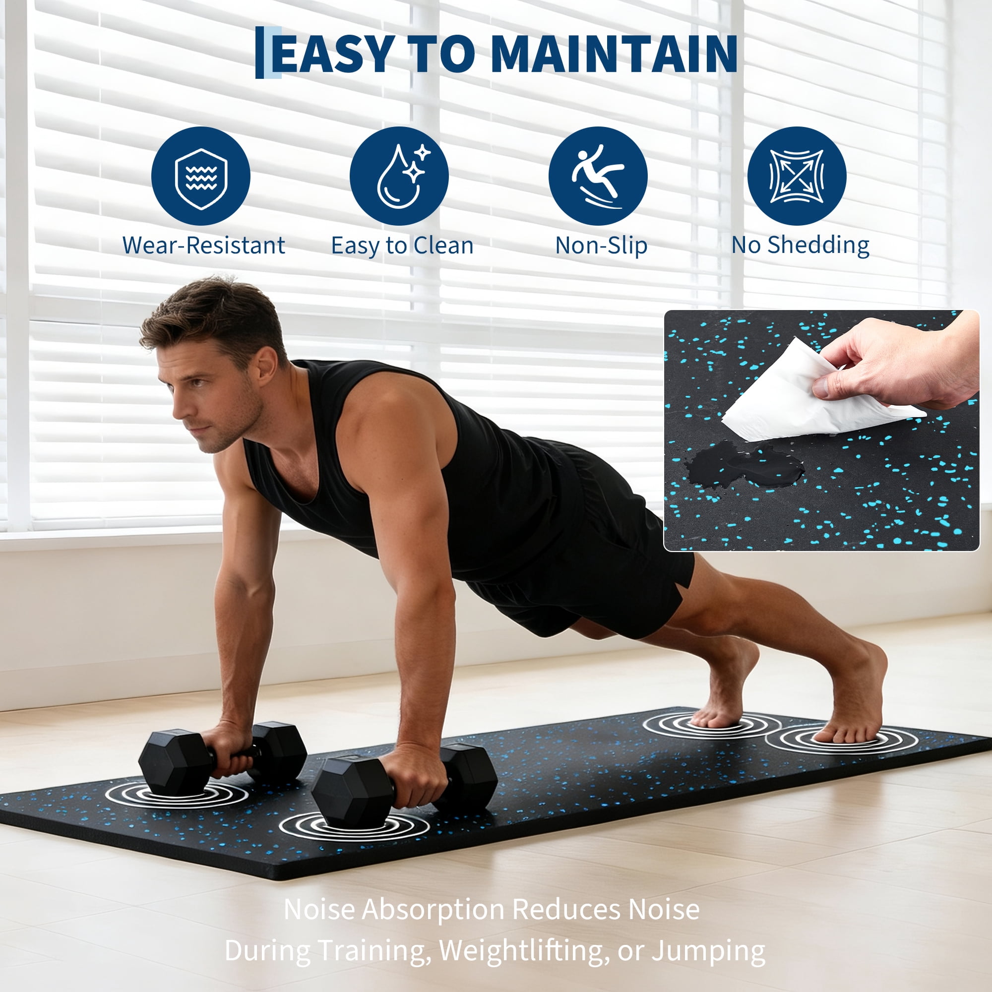 Garvee 12 Pcs 48 Sq ft Exercise Equipment Mats 0.56'' Thick,Interlocking Rubber Gym Flooring Mats,High-Density EVA Foam, Waterproof Non-Slip Exercise Mats for Home Gym & Workout Room, Black/Blue
