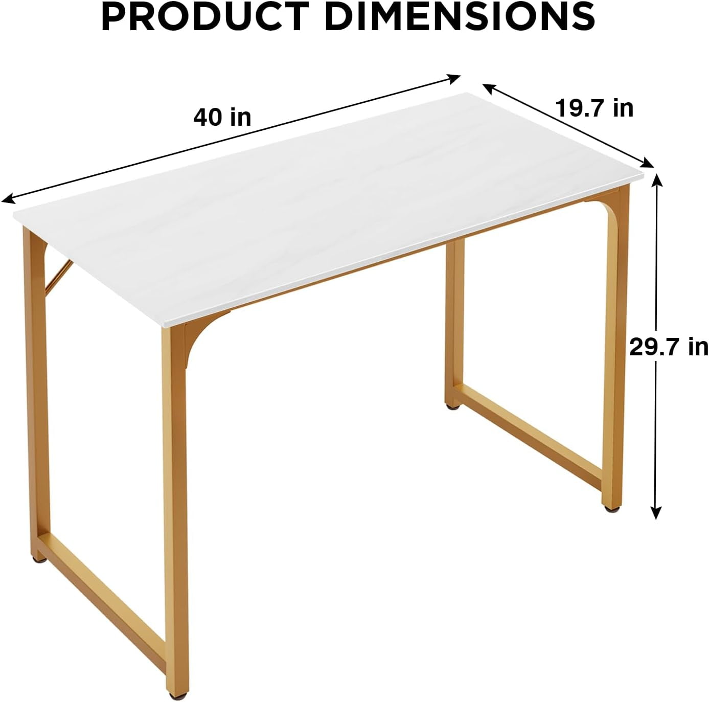BestOffice 39 inch Computer Desk Modern Writing Desk, Simple Study Table, Industrial Office Desk, Sturdy Laptop Table for Home Office,Gold