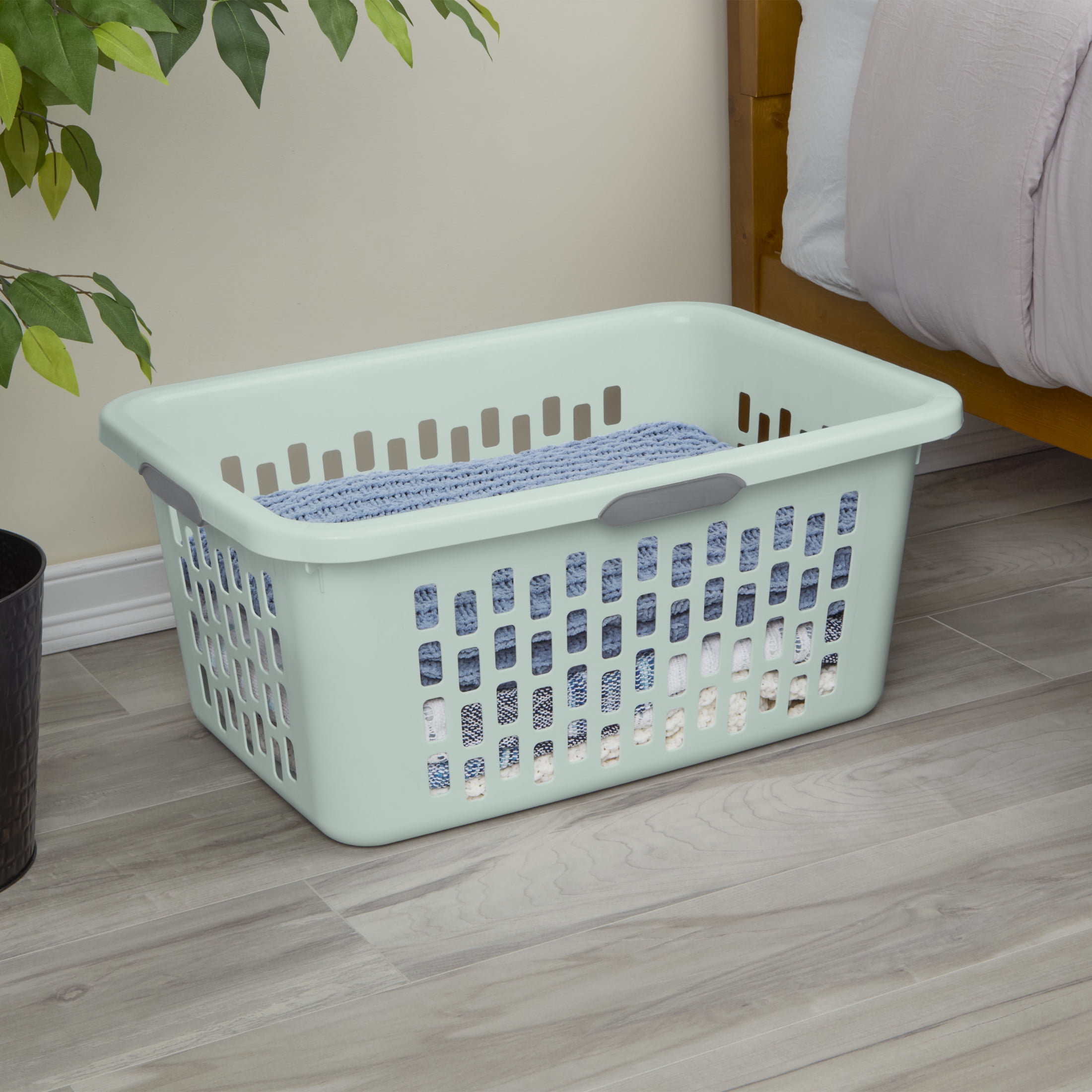 Sterilite Large 2 Bushel Plastic Laundry Basket with 4 Comfort Grip Handles, Mint, 6 Pack