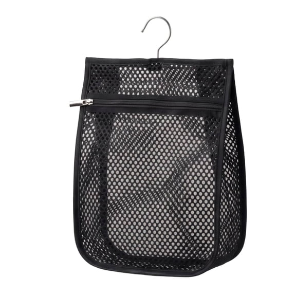 Hanging Mesh Storage Bag with Metal Hook and Zipper, Breathable Mesh Clothes Pin Peg Bag, Multi‑Purpose Hanging Organization for Laundry Balcony Home Apartment Camping and Travel