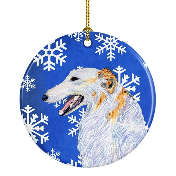 Carolines Treasures SS4613-CO1 Borzoi Winter Snowflakes Holiday Ceramic Ornament 3 in multicolor