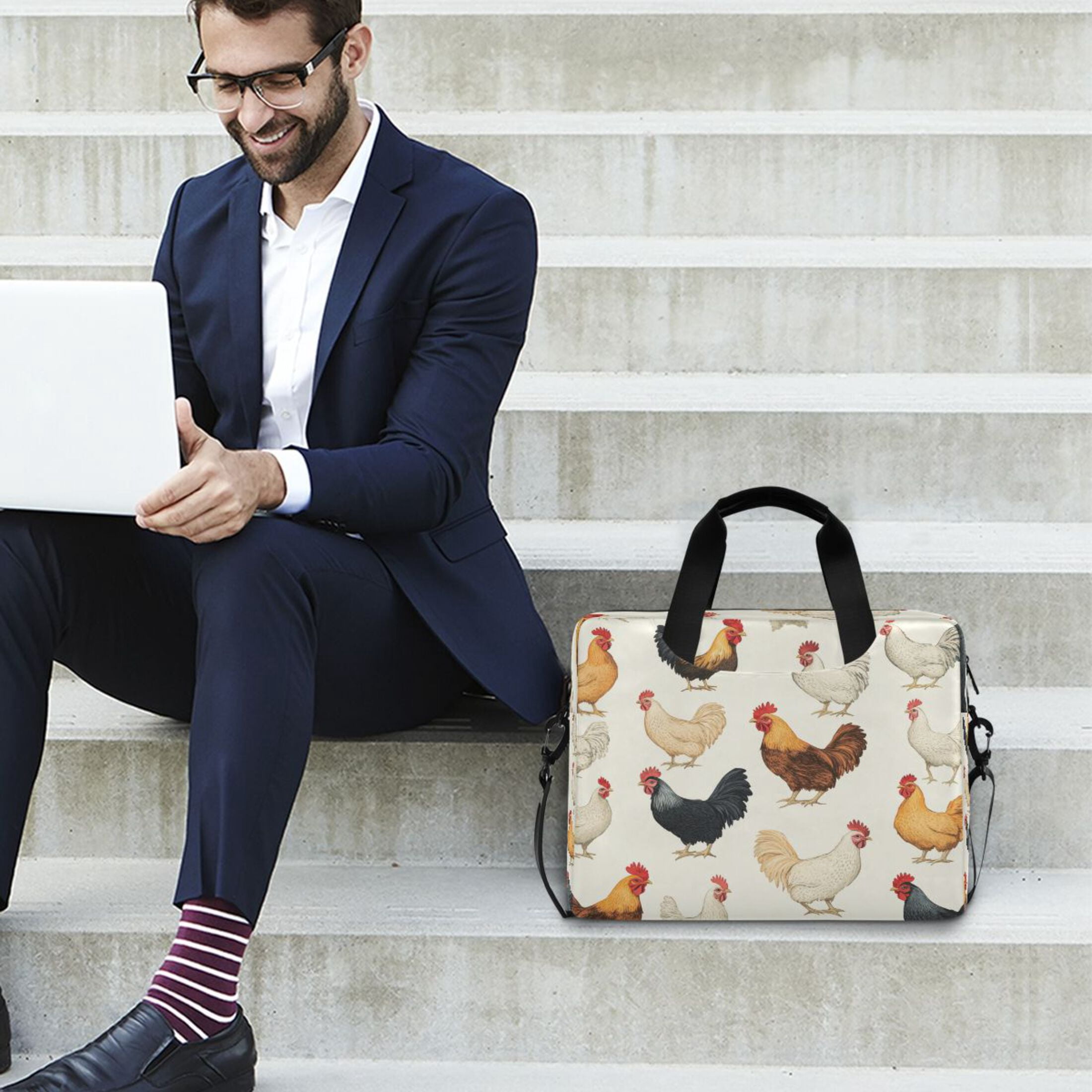 16" Laptop Tote Bag Laptop Sleeve Case Computer Briefcase for Work & Travel Chickens Pattern