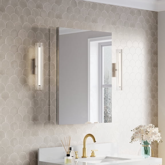 ANGELES HOME 24" x 32" Copper-Free Mirror Medicine Cabinet with Beveled Mirror Door, Recessed or Surface Mount, Adjustable Shelves