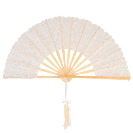 

1pc Bamboo Folding Fan Exquisite Lace Hollow Out Fan Tassel Folding Fan Crafts for Wedding Home Party Decor (Milk White)