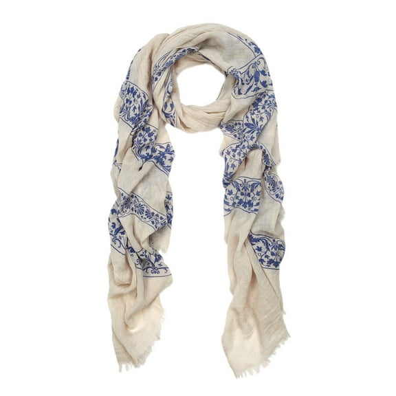 Elegant Viscose Cross Floral Frayed End Scarf Wrap