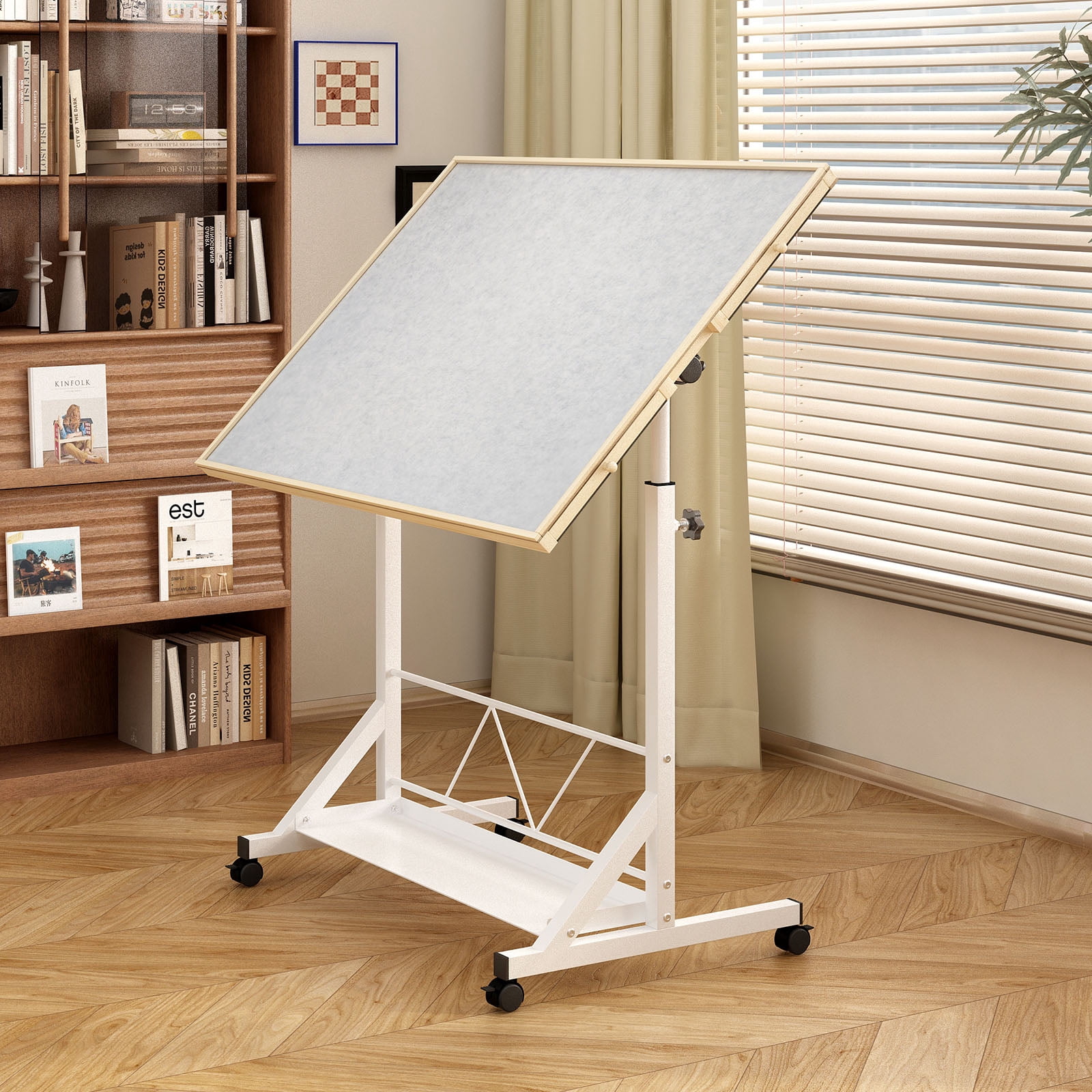 CQSXDA 1500 Piece Capacity Wooden Puzzle Table in White, Adjustable Height and Angle, with Drawer and Protective Cover Included 360 Degree Tilting Design and Rolling Wheels