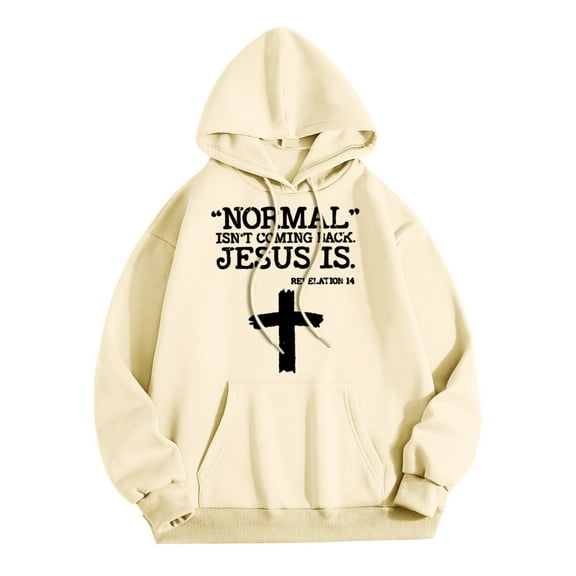 BJUTIR Mens Sweatshirts And Hoodies Normal Isnt Coming Back Jesus Is Woletter Graphic Hooded Print Round Neck Long Sleeve Sweatshirt Tops