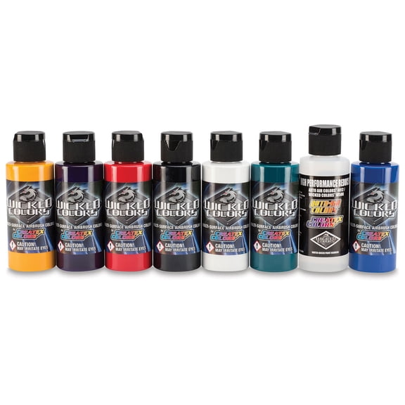 Createx Wicked Colors Airbrush Color - 2 oz, Set of 8, Sampler #2